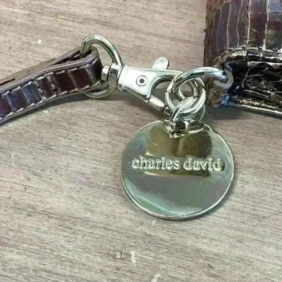 Charles David Leather Snakeskin Bronze Clutch Bag - Picture 12 of 16